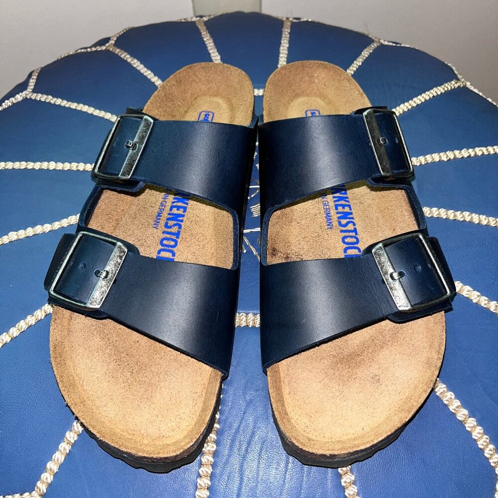 Birkenstock Arizona Soft Footbed Oiled Leather Sandals - Size 37 Narrow - Blue